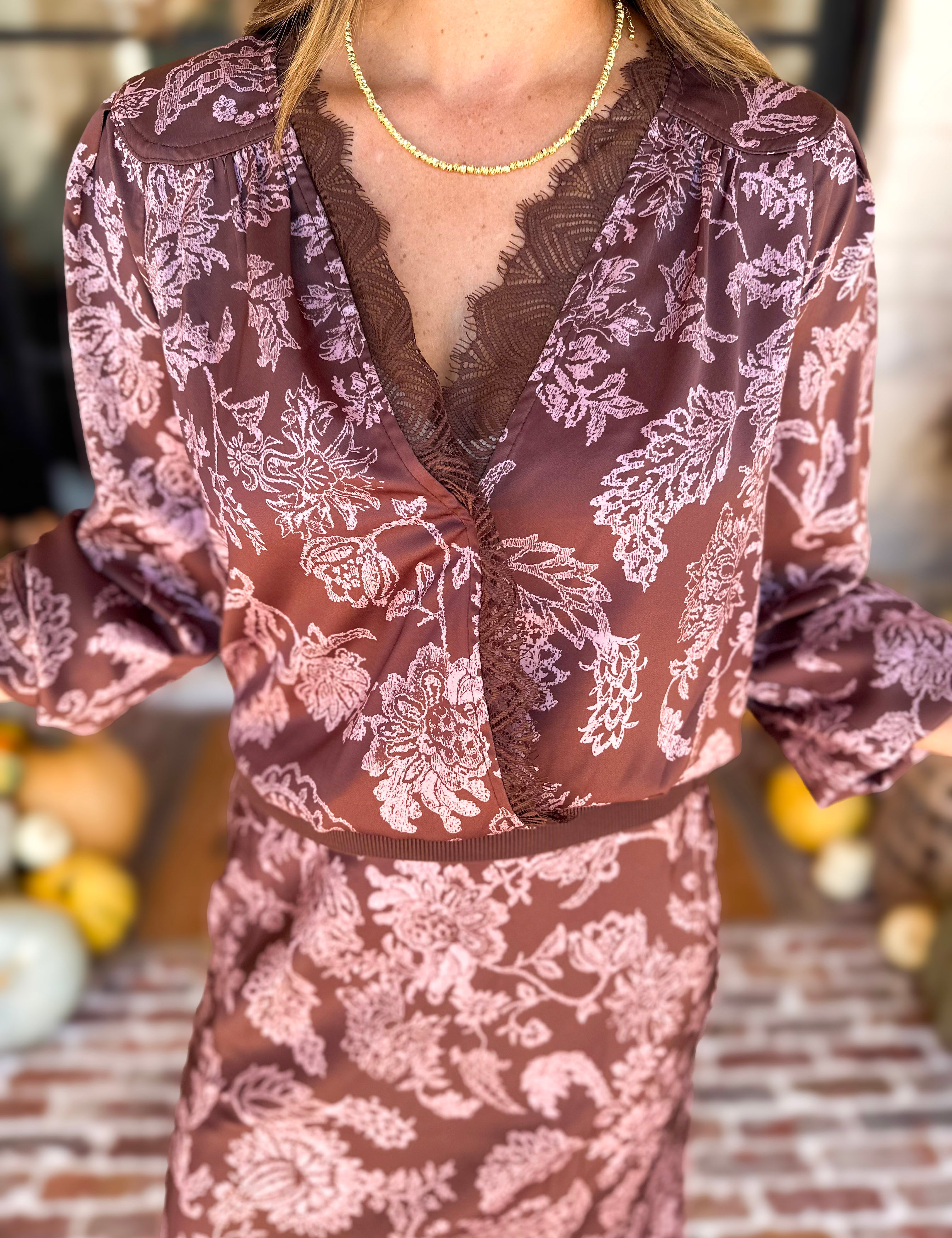 Current Air - Blushing Florals Wrap Blouse-200 Fashion Blouses-CURRENT AIR CLOTHING-July & June Women's Fashion Boutique Located in San Antonio, Texas
