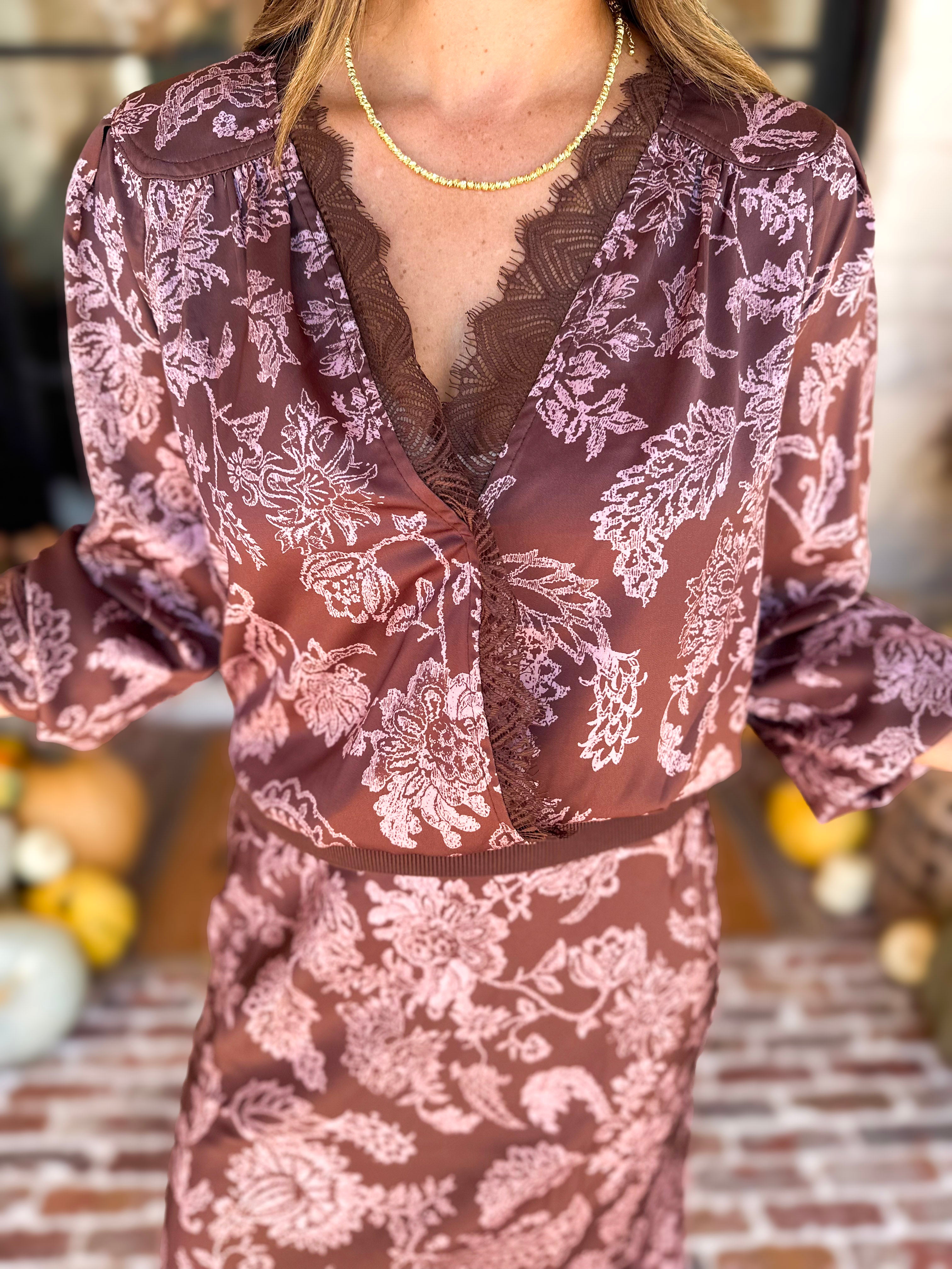 Current Air - Blushing Florals Wrap Blouse-200 Fashion Blouses-CURRENT AIR CLOTHING-July & June Women's Fashion Boutique Located in San Antonio, Texas