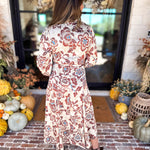 Current Air - Saddlewood Floral Midi Dress-500 Midi-CURRENT AIR CLOTHING-July & June Women's Fashion Boutique Located in San Antonio, Texas