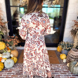 Current Air - Saddlewood Floral Midi Dress-500 Midi-CURRENT AIR CLOTHING-July & June Women's Fashion Boutique Located in San Antonio, Texas
