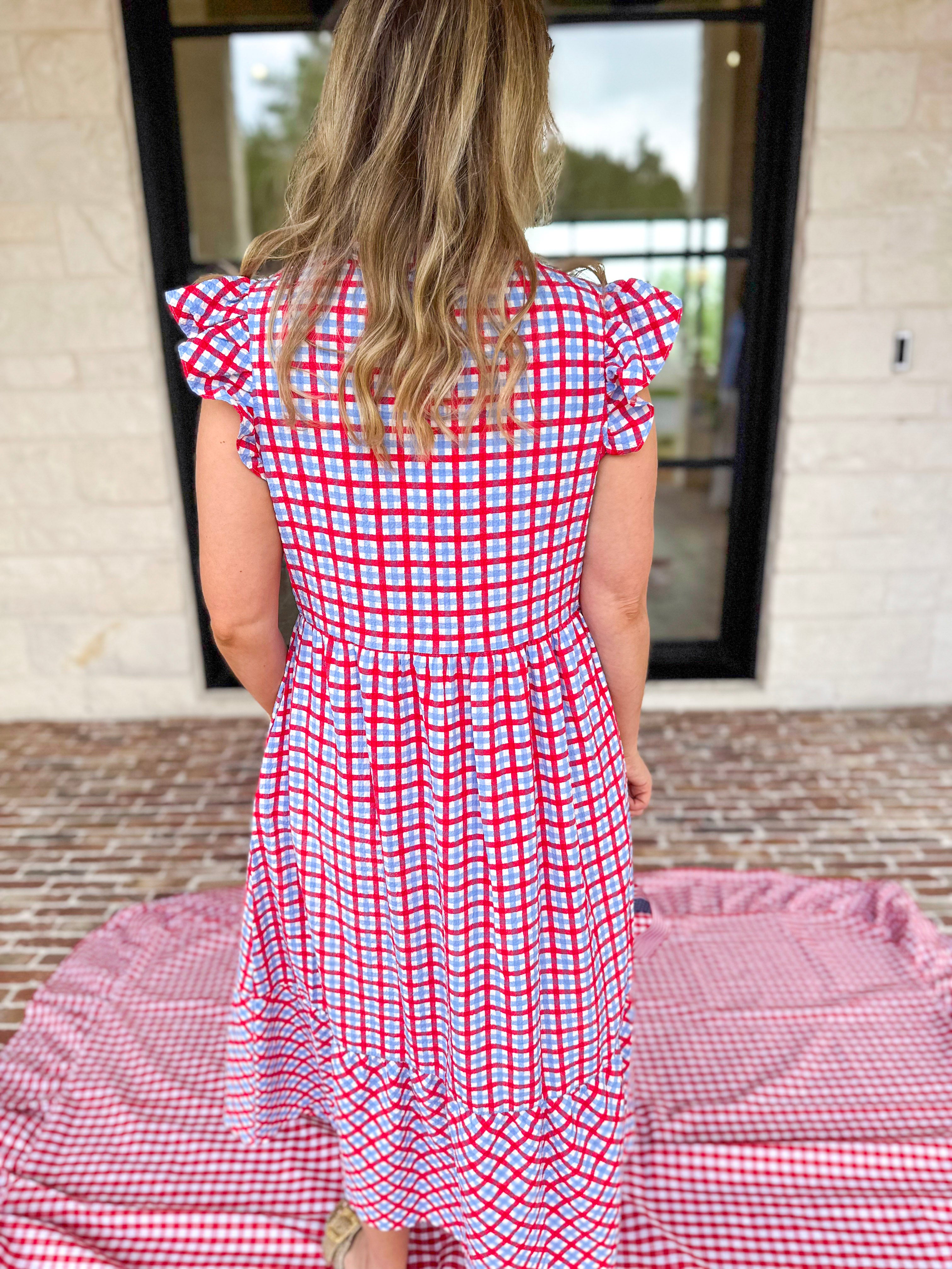 Mary Square - Elaine Gingham Midi Dress-MARY SQUARE-July & June Women's Fashion Boutique Located in San Antonio, Texas