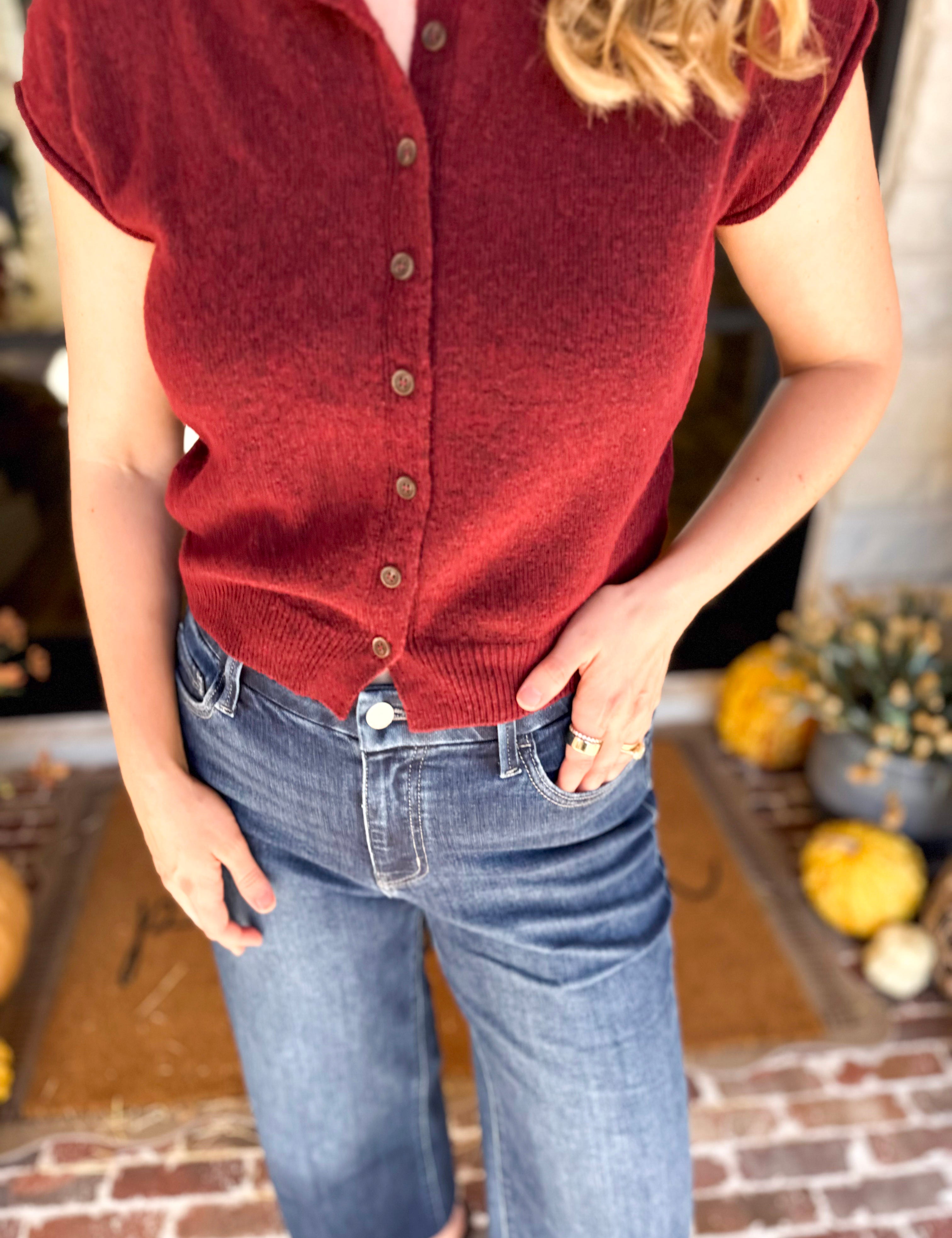 PINK FRIDAY DOORBUSTERS - Short Sleeve Cardigan - Maroon - ONLINE - FINAL SALE-PINK FRIDAY DOORBUSTERS-BLU PEPPER-July & June Women's Fashion Boutique Located in San Antonio, Texas