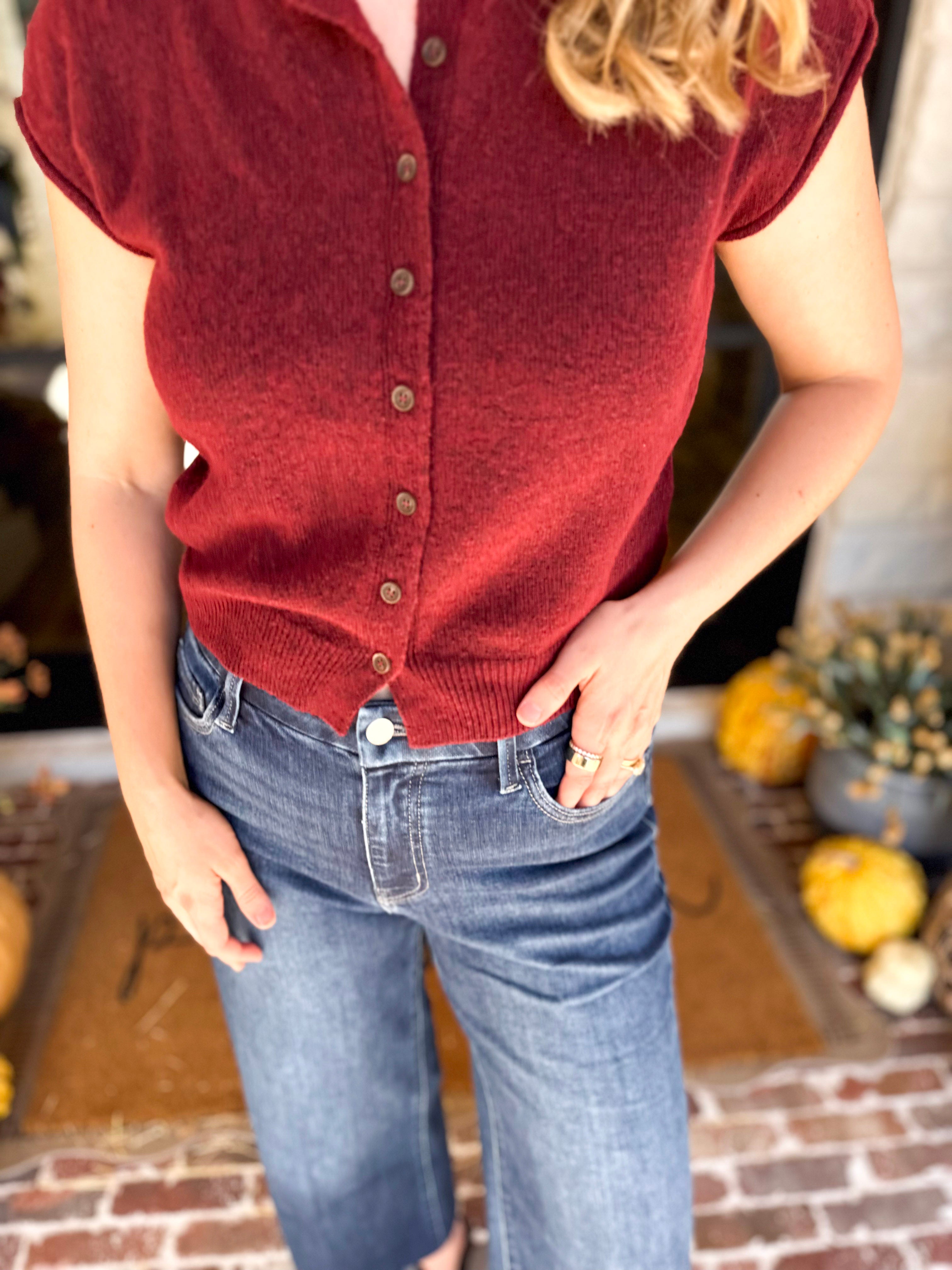 PINK FRIDAY DOORBUSTERS - Short Sleeve Cardigan - Maroon - ONLINE - FINAL SALE-PINK FRIDAY DOORBUSTERS-BLU PEPPER-July & June Women's Fashion Boutique Located in San Antonio, Texas