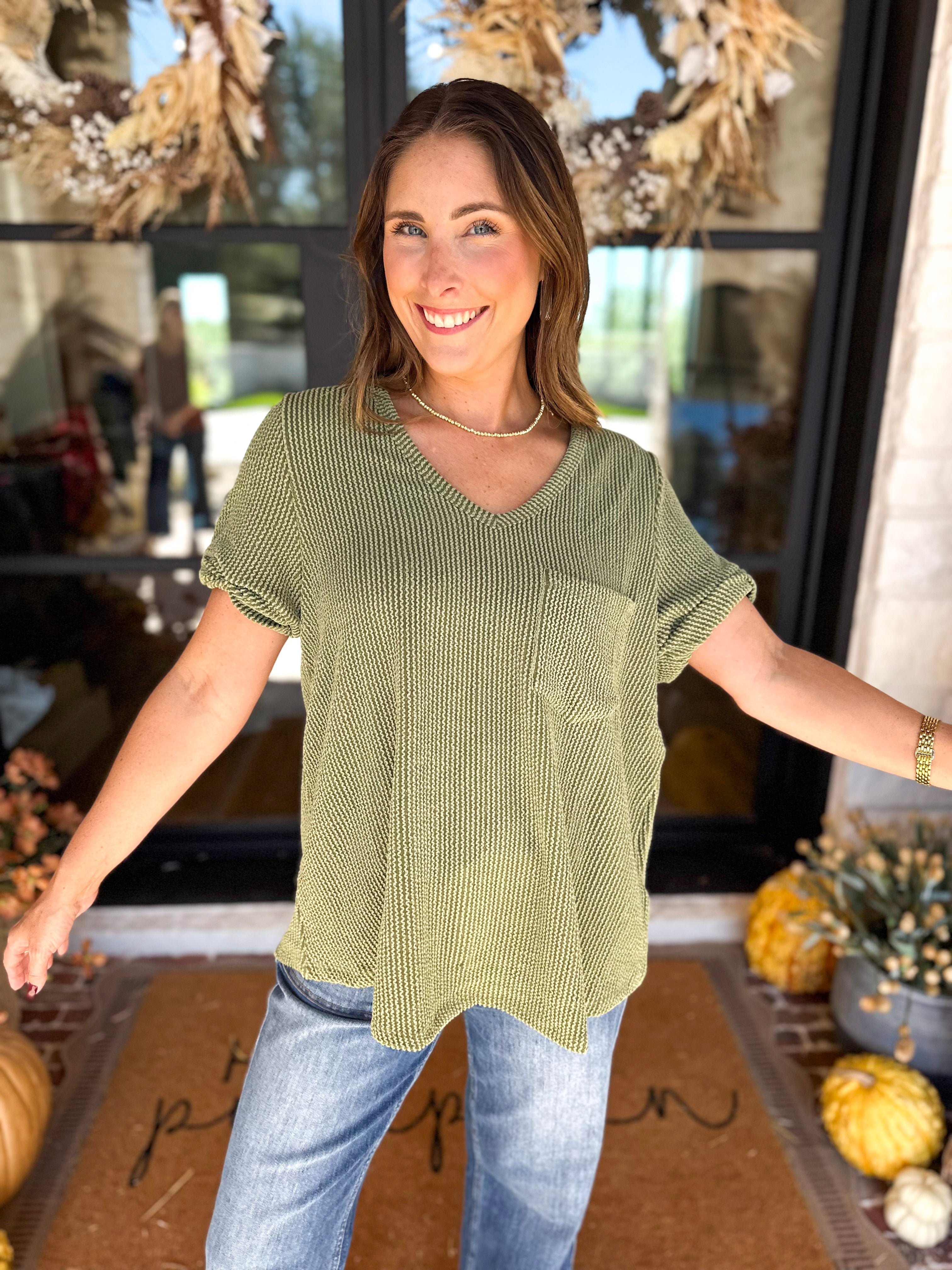 PINK FRIDAY DOORBUSTERS - Ribbed Top - Olive - ONLINE - FINAL SALE-PINK FRIDAY DOORBUSTERS-ENTRO-July & June Women's Fashion Boutique Located in San Antonio, Texas