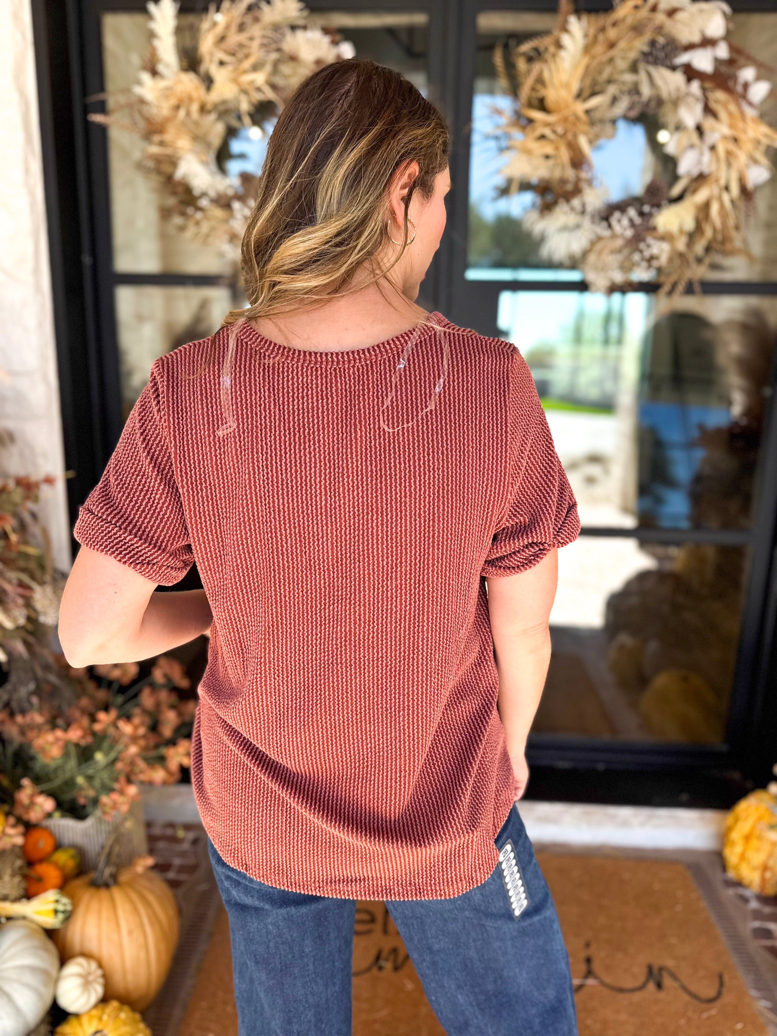 PINK FRIDAY DOORBUSTERS - Ribbed Top - Rust - ONLINE - FINAL SALE-PINK FRIDAY DOORBUSTERS-ENTRO-July & June Women's Fashion Boutique Located in San Antonio, Texas
