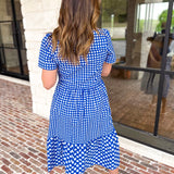 Mary Square - Jema Gingham Navy Mix Midi Dress-500 Midi-MARY SQUARE-July & June Women's Fashion Boutique Located in San Antonio, Texas