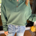 PINK FRIDAY DOORBUSTERS - Henley Polo Top - Green - ONLINE - FINAL SALE-PINK FRIDAY DOORBUSTERS-DOUBLE ZERO-July & June Women's Fashion Boutique Located in San Antonio, Texas