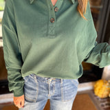 PINK FRIDAY DOORBUSTERS - Henley Polo Top - Green - ONLINE - FINAL SALE-PINK FRIDAY DOORBUSTERS-DOUBLE ZERO-July & June Women's Fashion Boutique Located in San Antonio, Texas