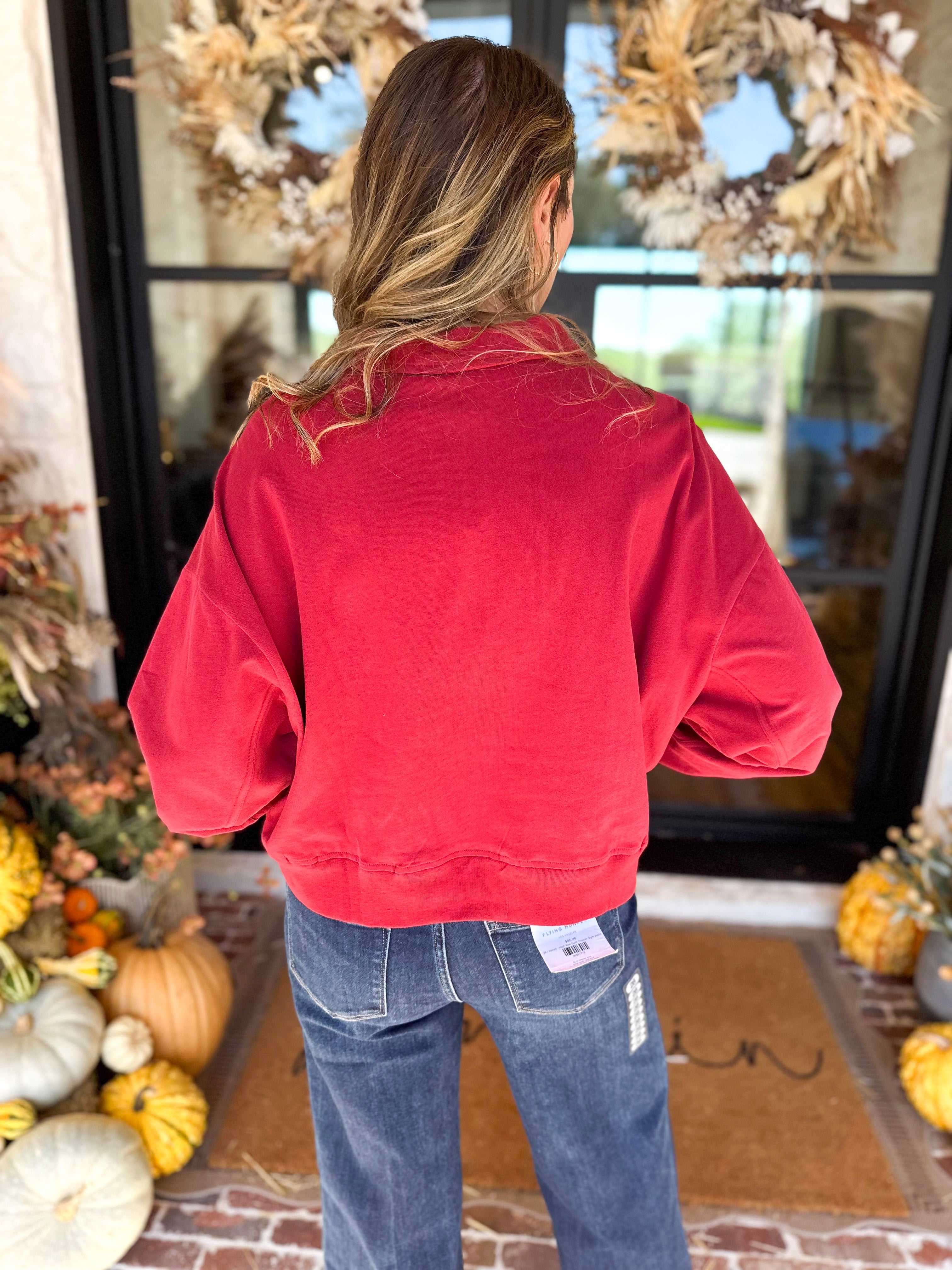 PINK FRIDAY DOORBUSTERS - Henley Polo Top - Red - ONLINE - FINAL SALE-PINK FRIDAY DOORBUSTERS-DOUBLE ZERO-July & June Women's Fashion Boutique Located in San Antonio, Texas