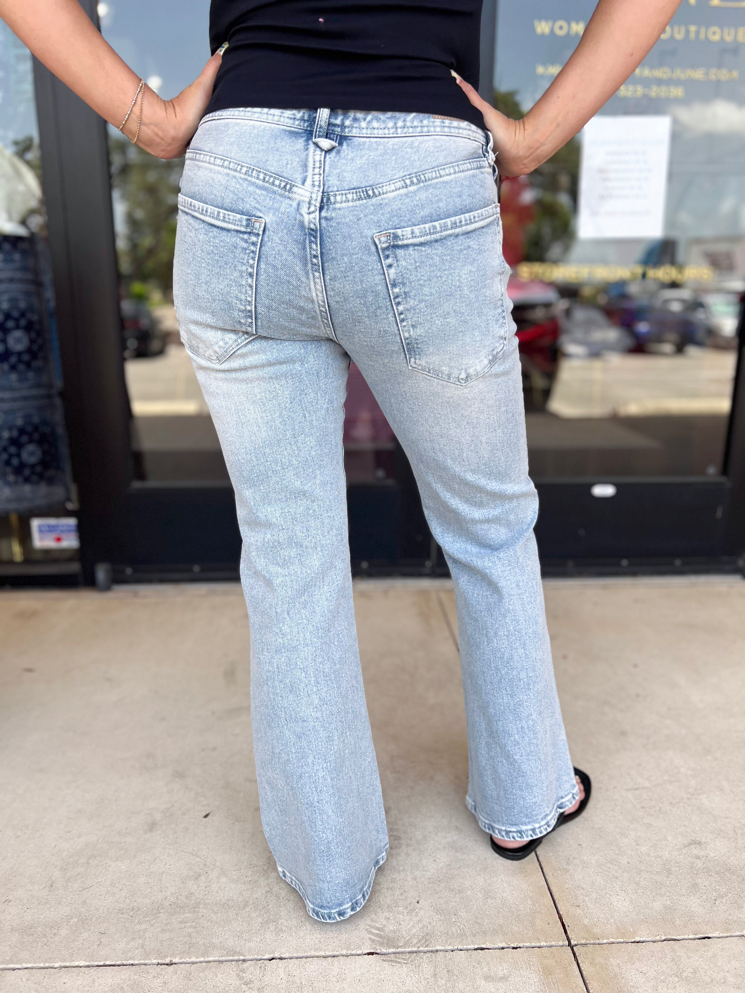 Liverpool- Low Rise Light Wash Flare Jeans-420 Denim-LIVERPOOL JEANS COMPANY-July & June Women's Fashion Boutique Located in San Antonio, Texas
