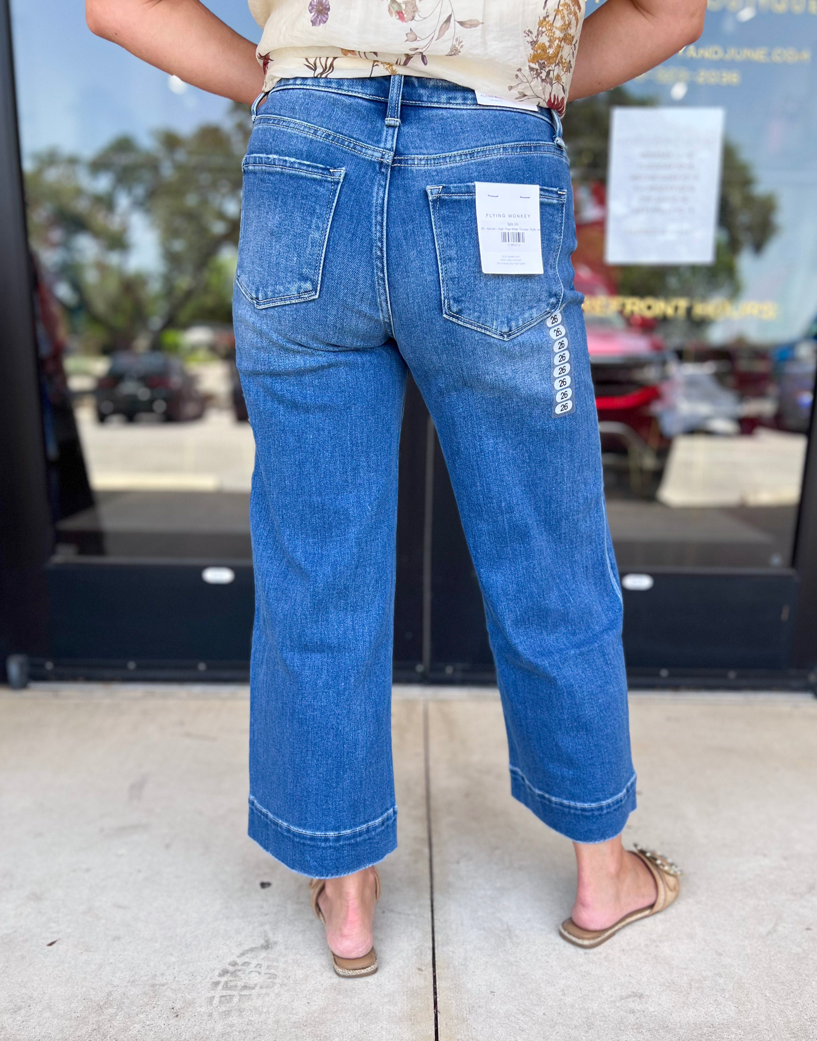 Vervet - High Rise Wide Trouser Style Jeans-420 Denim-VEVERT BY FLYING MONKEY-July & June Women's Fashion Boutique Located in San Antonio, Texas
