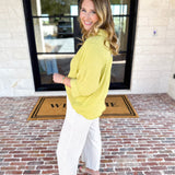 Gauze Button Down Blouse - Chartreuse-200 Fashion Blouses-IN FEBRUARY-July & June Women's Fashion Boutique Located in San Antonio, Texas