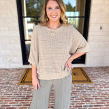 Asymmetrical Knit Sweater Top - Taupe-230 Sweaters/Cardis-RAE MODE-July & June Women's Fashion Boutique Located in San Antonio, Texas