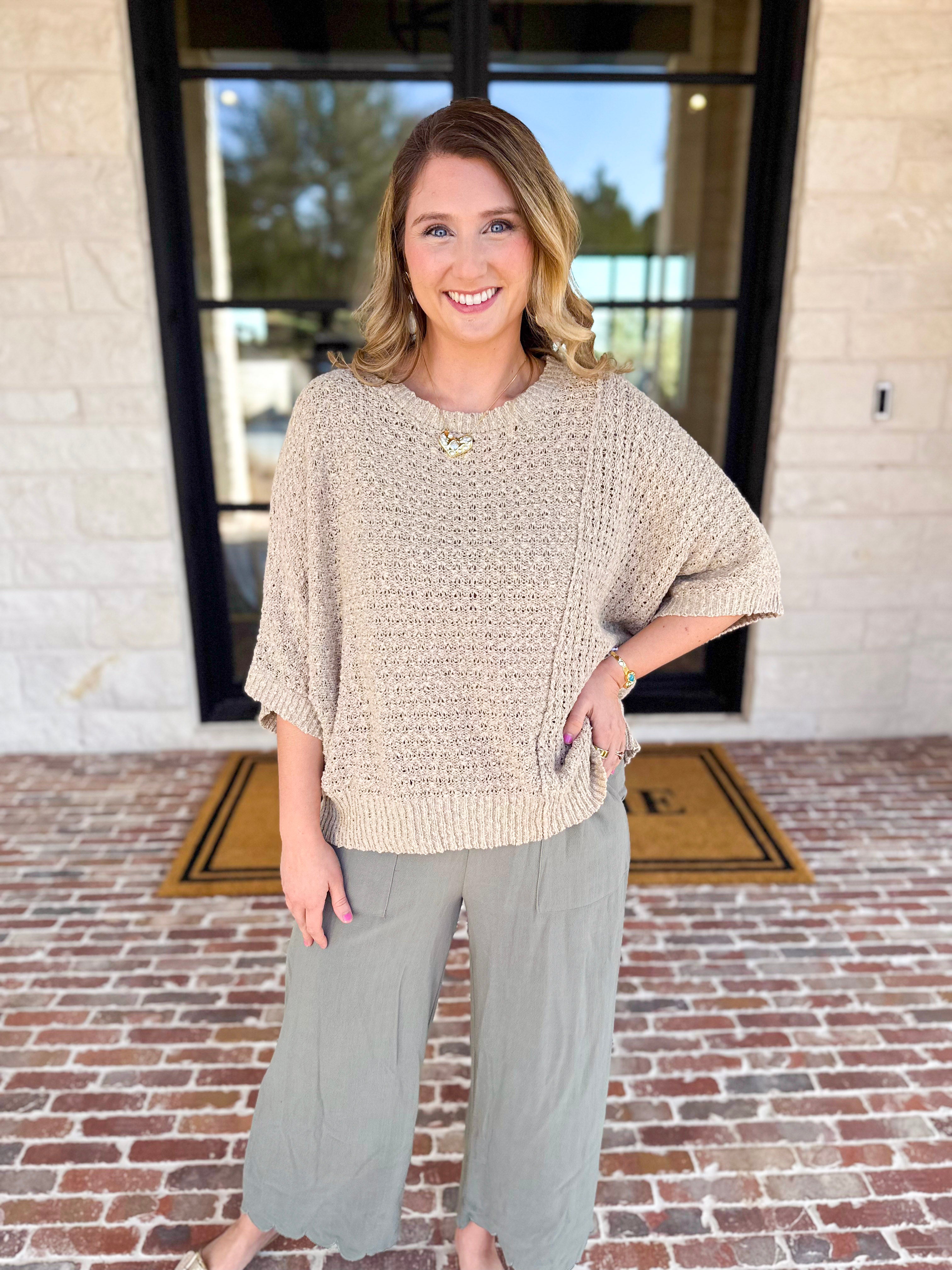 Asymmetrical Knit Sweater Top - Taupe-230 Sweaters/Cardis-RAE MODE-July & June Women's Fashion Boutique Located in San Antonio, Texas