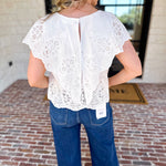 Ivory Eyelet Bow Front Blouse-200 Fashion Blouses-ALLIE ROSE-July & June Women's Fashion Boutique Located in San Antonio, Texas