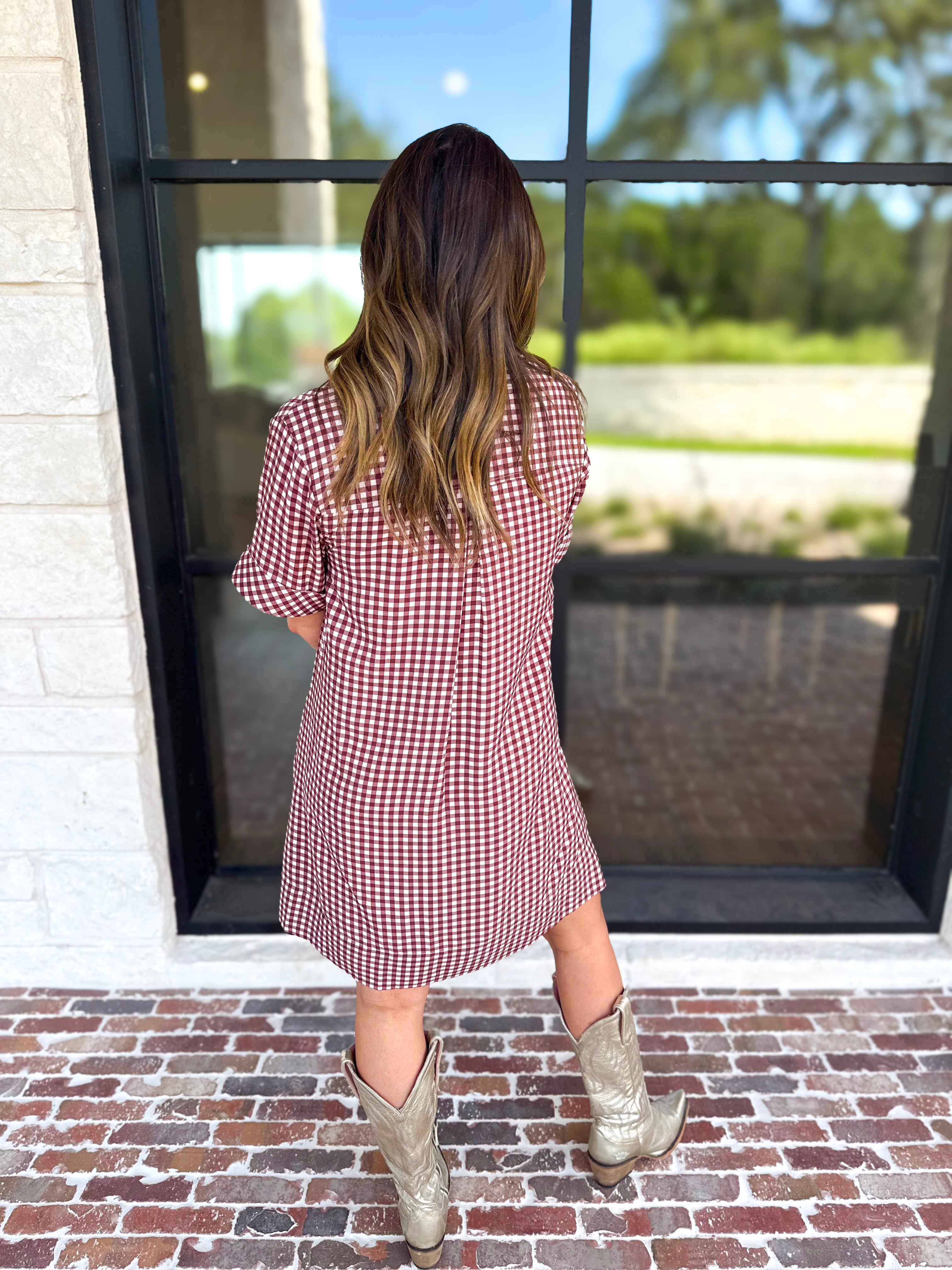 Fall Transition Mini Dress - Red Bean-510 Mini-ENTRO-July & June Women's Fashion Boutique Located in San Antonio, Texas