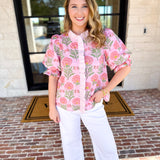 Floral Fun Blouse - Pink-200 Fashion Blouses-ENTRO-July & June Women's Fashion Boutique Located in San Antonio, Texas