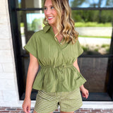 The Sutton Checkered Shorts - Olive-410 Shorts/Skirts-ENTRO-July & June Women's Fashion Boutique Located in San Antonio, Texas