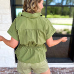 Cinch Waist Blouse - Olive-200 Fashion Blouses-ENTRO-July & June Women's Fashion Boutique Located in San Antonio, Texas