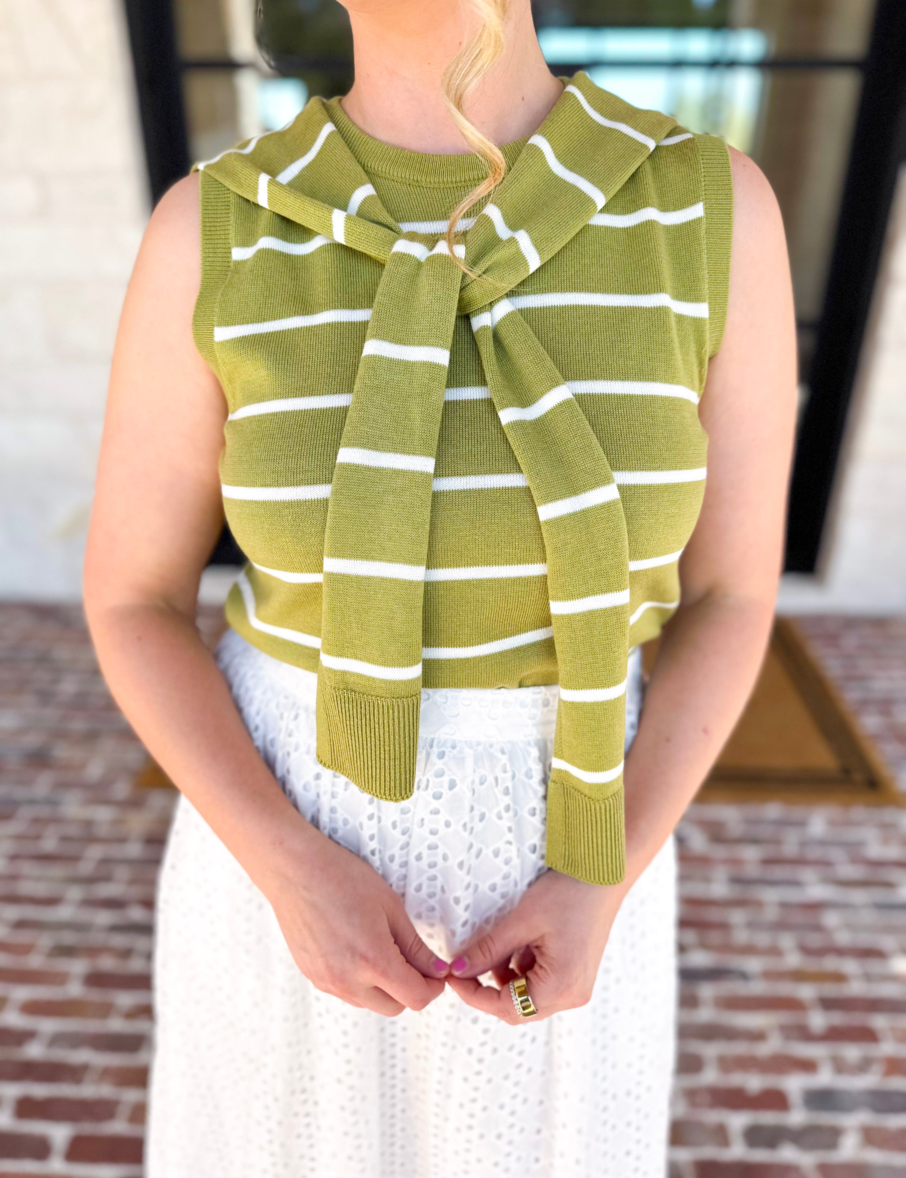 Chartreuse Knit Wrap Tank-230 Sweaters/Cardis-ENTRO-July & June Women's Fashion Boutique Located in San Antonio, Texas