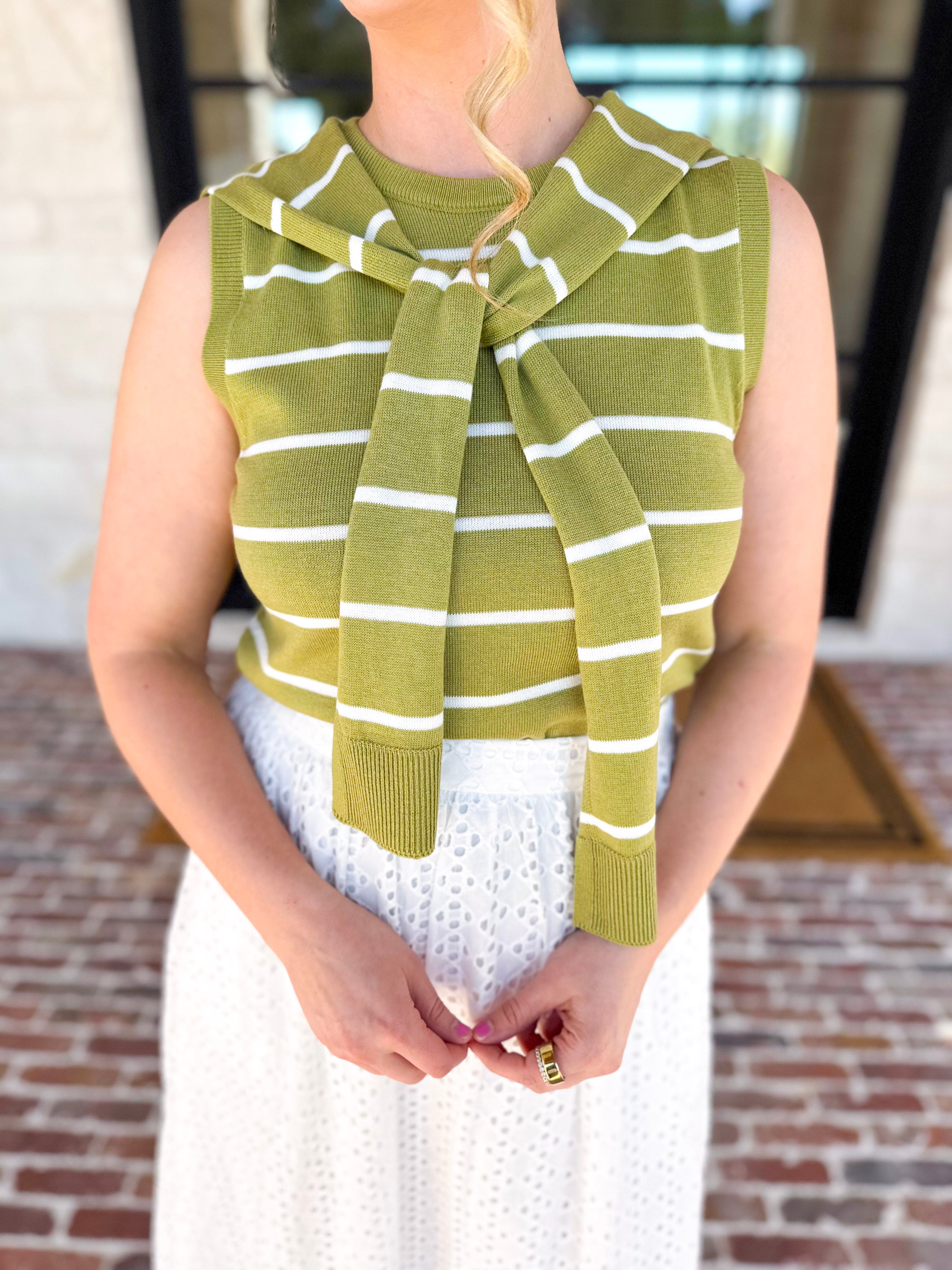Chartreuse Knit Wrap Tank-230 Sweaters/Cardis-ENTRO-July & June Women's Fashion Boutique Located in San Antonio, Texas
