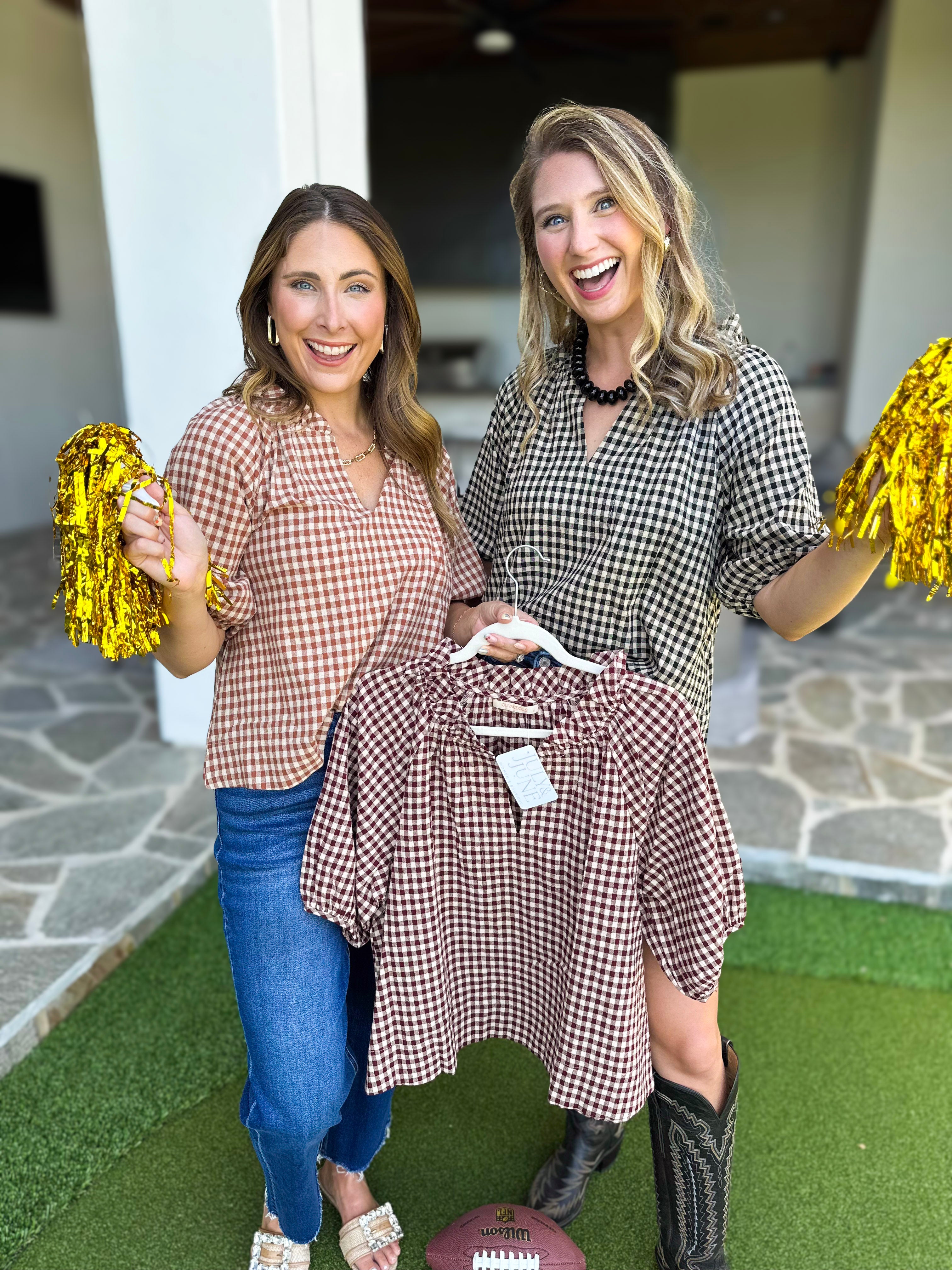 August Gingham Blouse - Black-200 Fashion Blouses-OLIVACEOUS-July & June Women's Fashion Boutique Located in San Antonio, Texas
