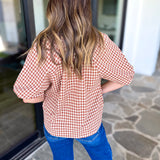 August Gingham Blouse - Golden Tan-200 Fashion Blouses-OLIVACEOUS-July & June Women's Fashion Boutique Located in San Antonio, Texas