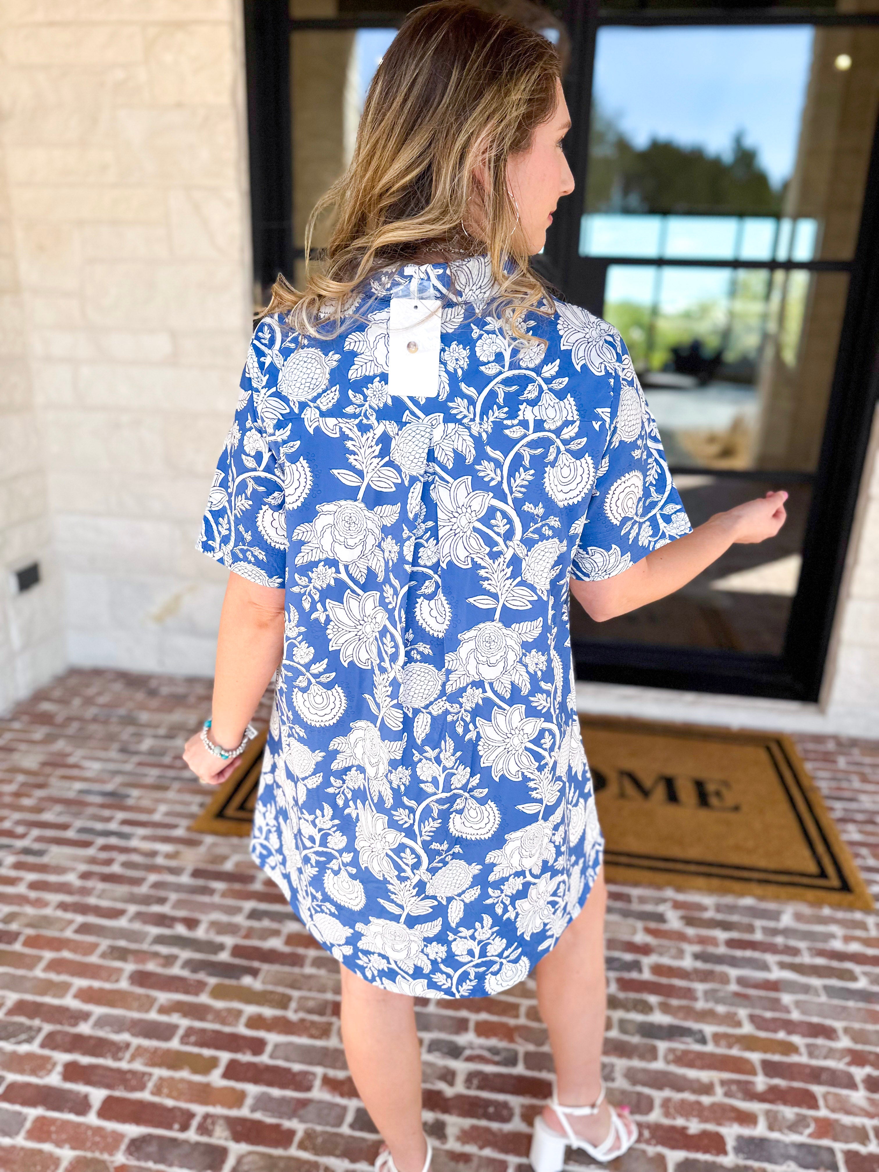 Bold Blue Paisley Mini Dress-510 Mini-FATE-July & June Women's Fashion Boutique Located in San Antonio, Texas