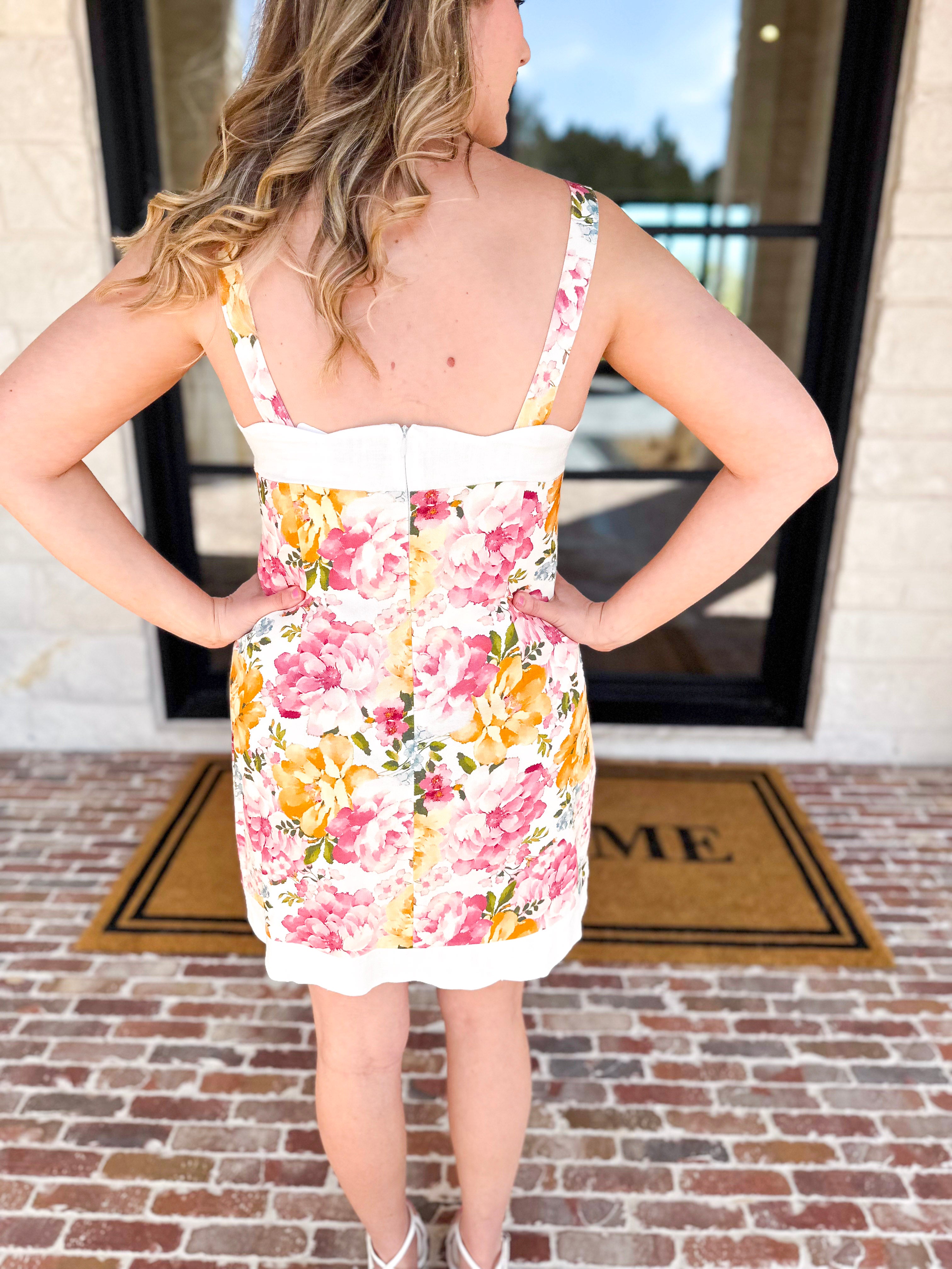 Cream & Floral Scalloped Mini Dress-510 Mini-FATE-July & June Women's Fashion Boutique Located in San Antonio, Texas