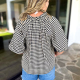 August Gingham Blouse - Black-200 Fashion Blouses-OLIVACEOUS-July & June Women's Fashion Boutique Located in San Antonio, Texas