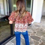 Ellie Floral Blouse - Brown Rust-200 Fashion Blouses-OLIVACEOUS-July & June Women's Fashion Boutique Located in San Antonio, Texas