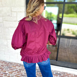 Effortless Ruffle Hem Blouse - Maroon-200 Fashion Blouses-ENTRO-July & June Women's Fashion Boutique Located in San Antonio, Texas