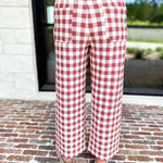 Gingham Comfy Pants - Rusty Red-400 Pants-ENTRO-July & June Women's Fashion Boutique Located in San Antonio, Texas