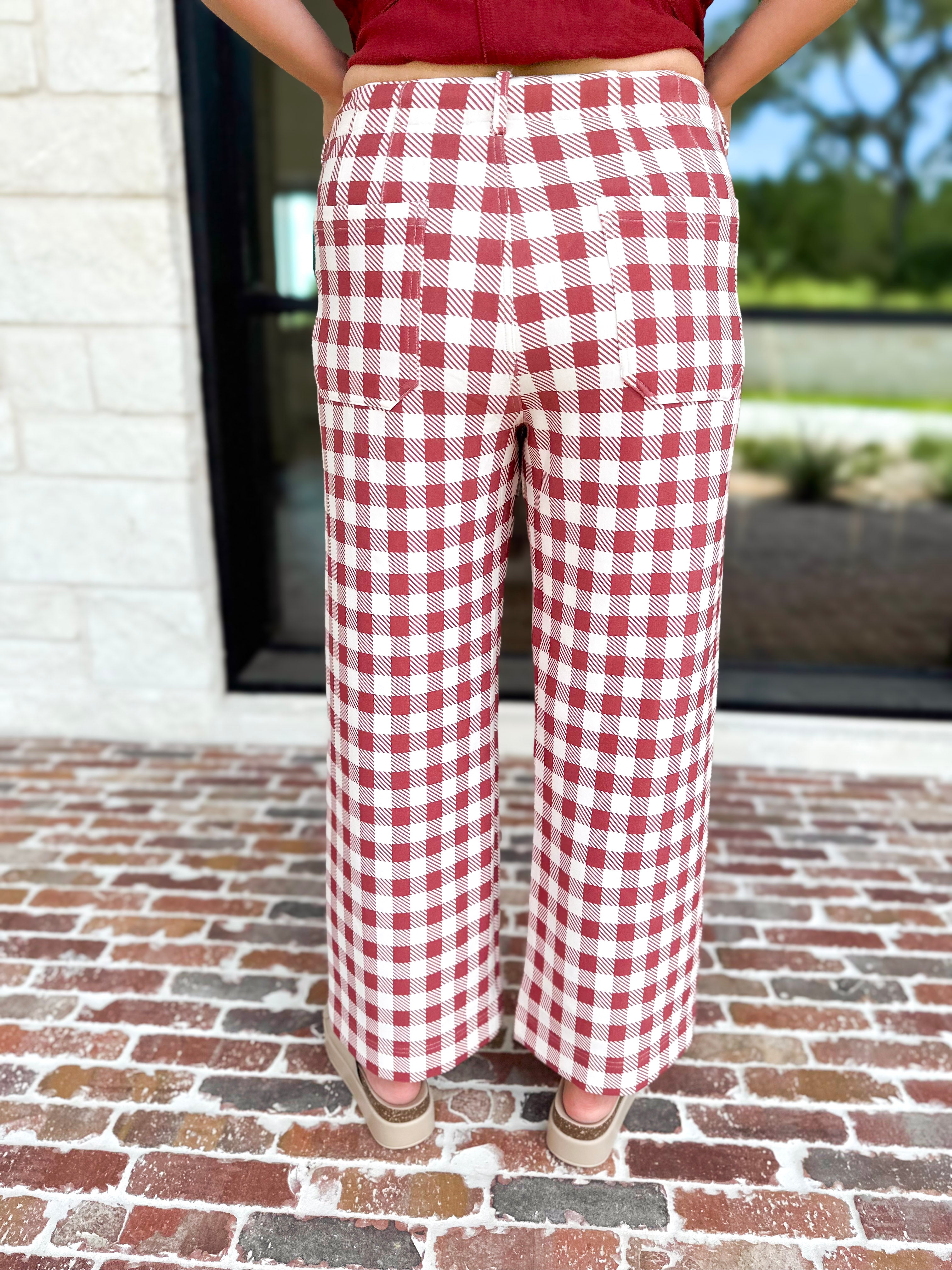 Gingham Comfy Pants - Rusty Red-400 Pants-ENTRO-July & June Women's Fashion Boutique Located in San Antonio, Texas