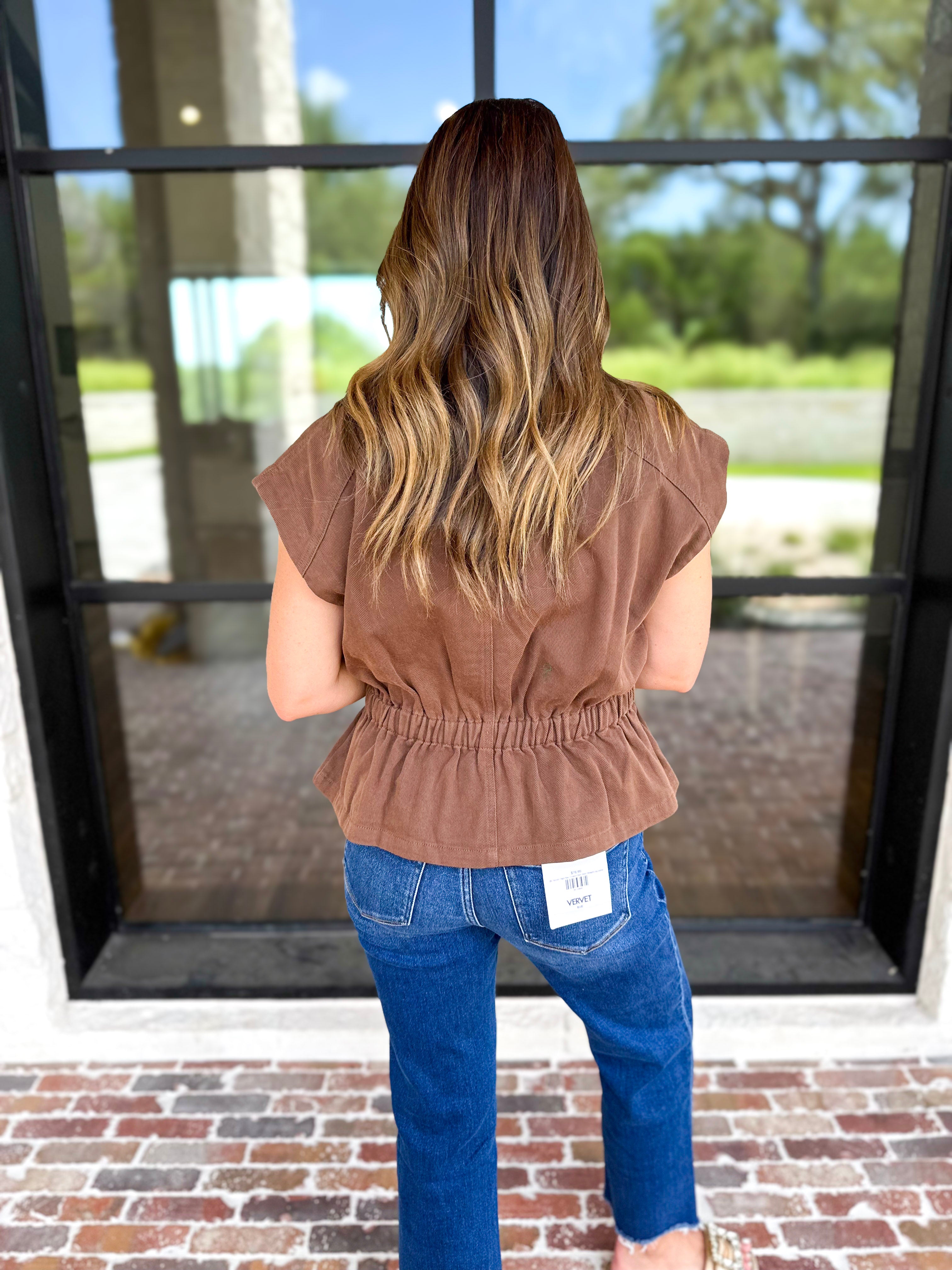 Worn Well Zip-Up Top - Brown-200 Fashion Blouses-ENTRO-July & June Women's Fashion Boutique Located in San Antonio, Texas