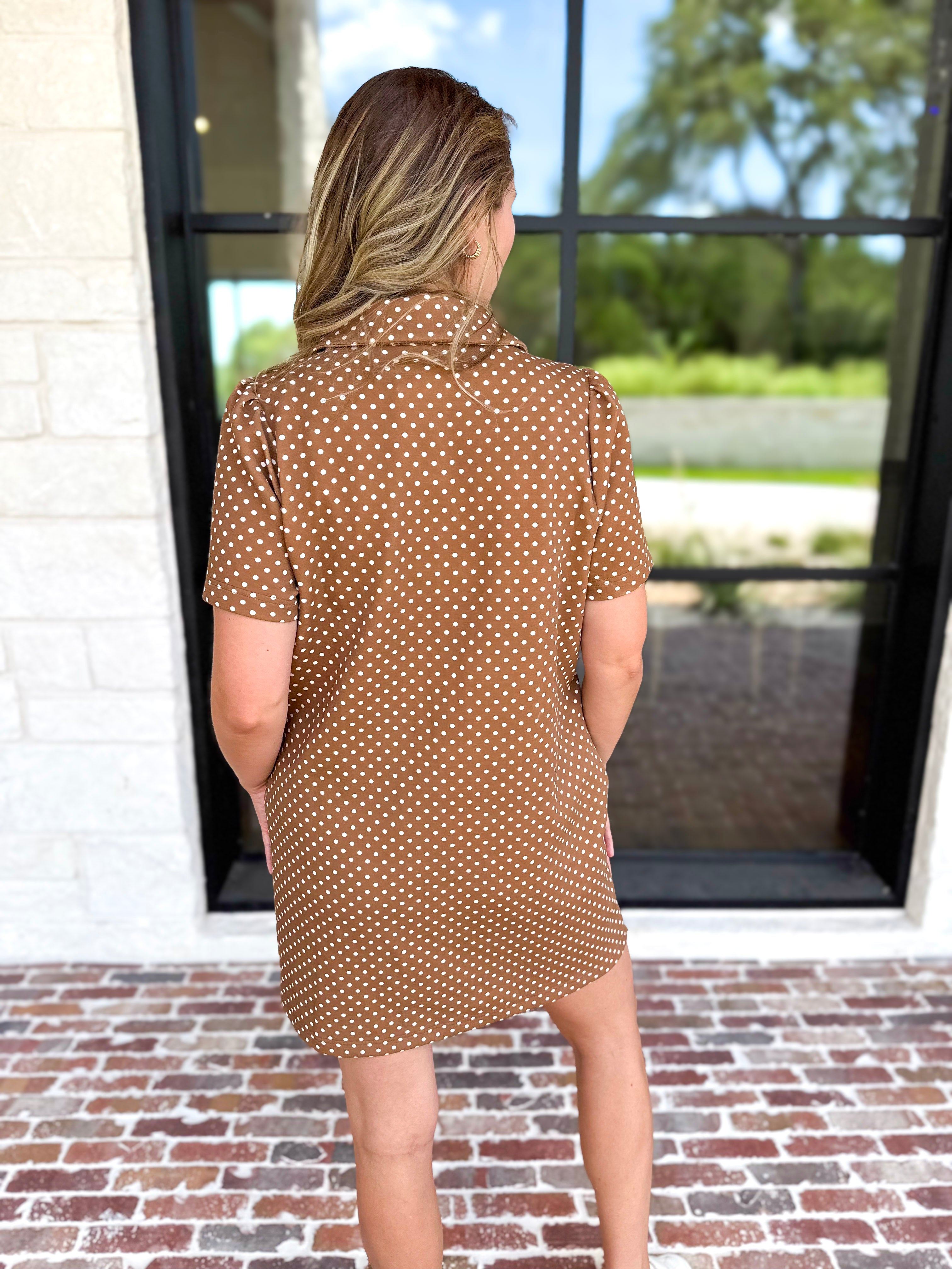 Polka Dot Athletic Mini Dress - Carmel-510 Mini-ENTRO-July & June Women's Fashion Boutique Located in San Antonio, Texas