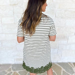 Stripes & Lace Shift Dress - Olive & Cream-510 Mini-ENTRO-July & June Women's Fashion Boutique Located in San Antonio, Texas