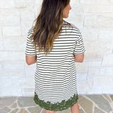 Stripes & Lace Shift Dress - Olive & Cream-510 Mini-ENTRO-July & June Women's Fashion Boutique Located in San Antonio, Texas