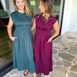 Polished Pin-Tuck Midi Dress - Pine Green-500 Midi-ENTRO-July & June Women's Fashion Boutique Located in San Antonio, Texas