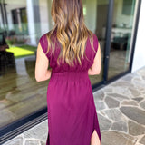 Polished Pin-Tuck Midi Dress - Burgundy-500 Midi-ENTRO-July & June Women's Fashion Boutique Located in San Antonio, Texas