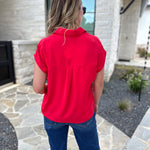 Current Air - Classic Button Down Blouse - Red-200 Fashion Blouses-CURRENT AIR CLOTHING-July & June Women's Fashion Boutique Located in San Antonio, Texas