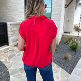 Current Air - Classic Button Down Blouse - Red-200 Fashion Blouses-CURRENT AIR CLOTHING-July & June Women's Fashion Boutique Located in San Antonio, Texas