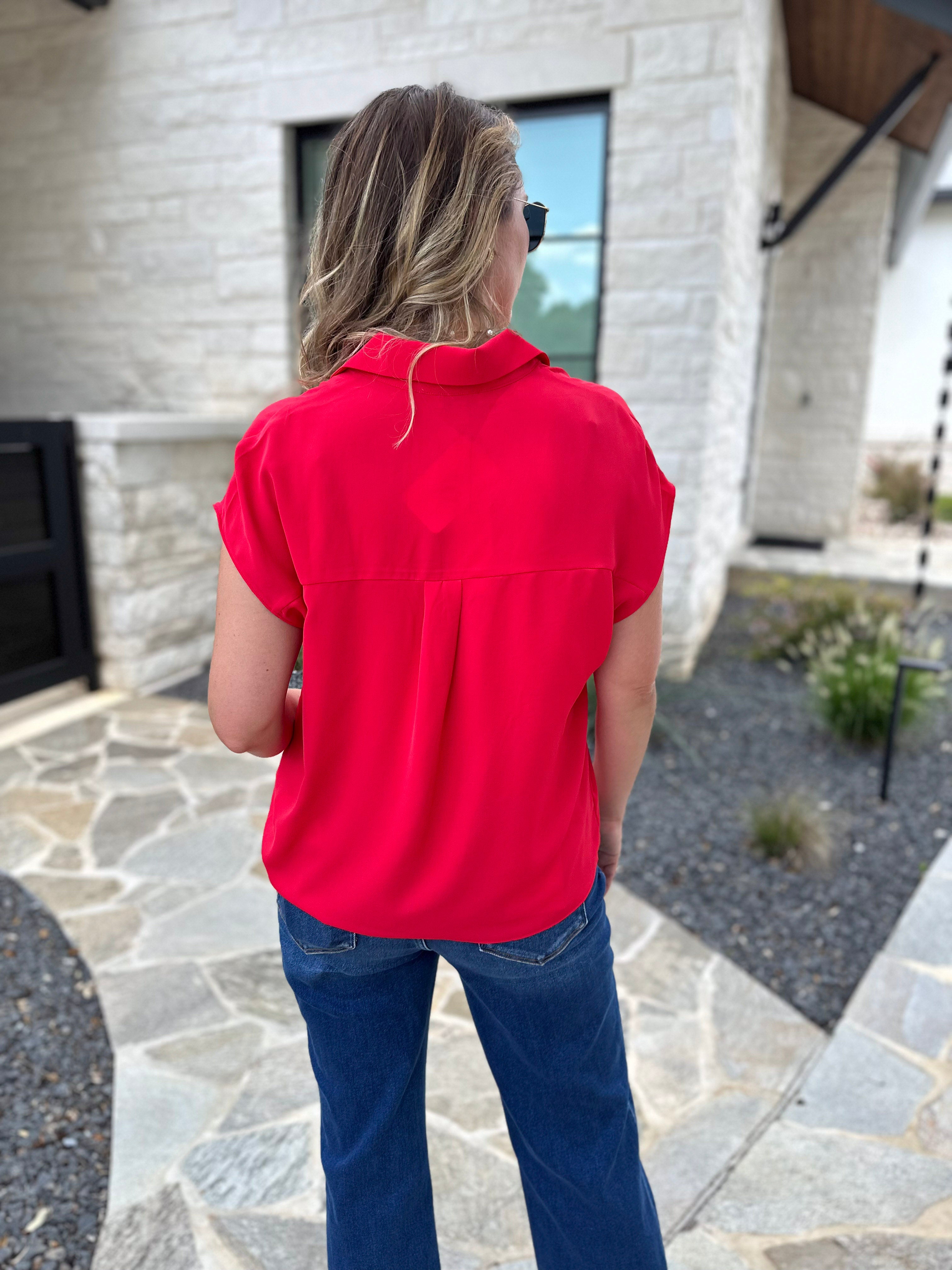 Current Air - Classic Button Down Blouse - Red-200 Fashion Blouses-CURRENT AIR CLOTHING-July & June Women's Fashion Boutique Located in San Antonio, Texas
