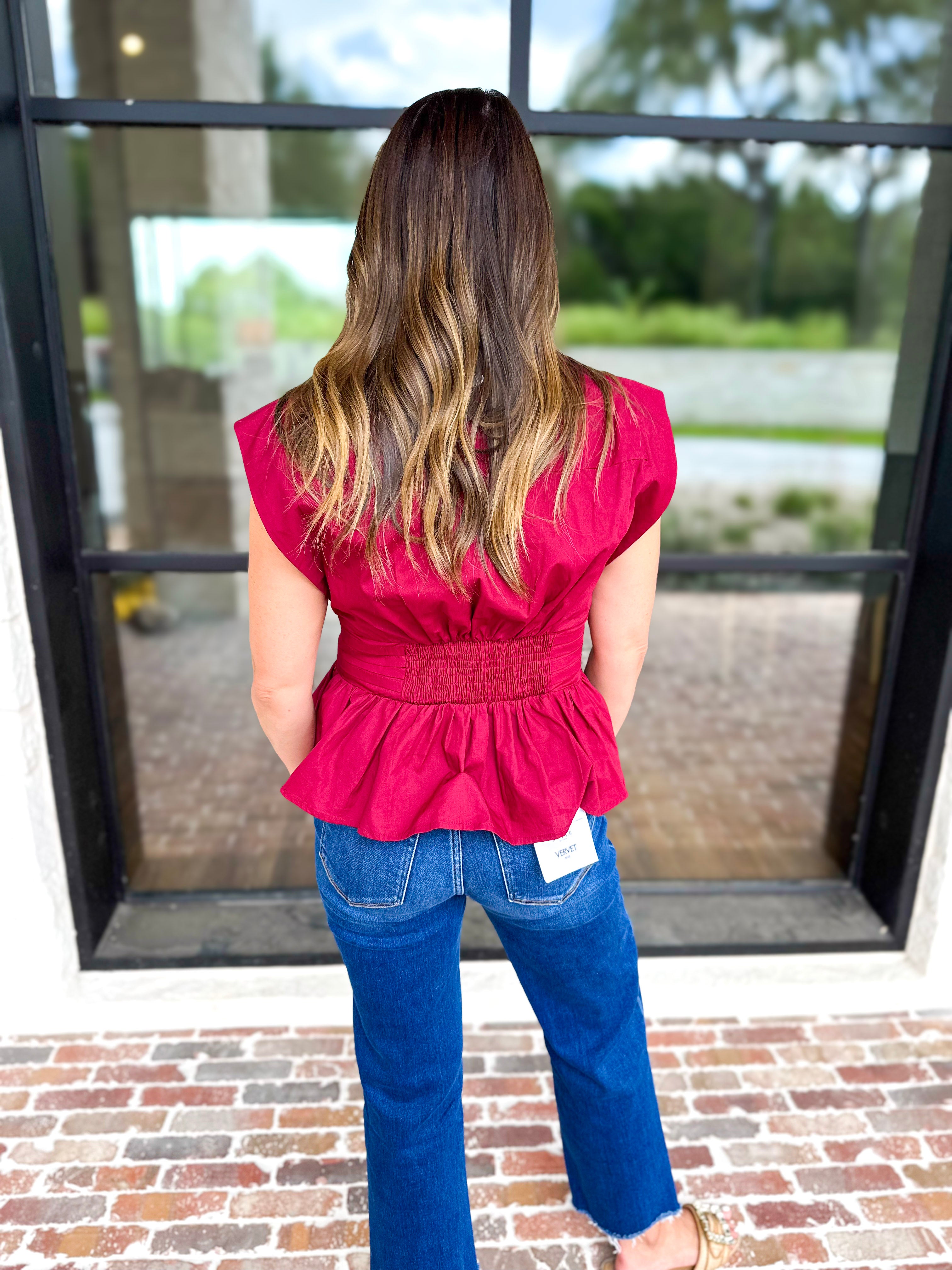 The Marlow Blouse - Maroon-200 Fashion Blouses-ENTRO-July & June Women's Fashion Boutique Located in San Antonio, Texas