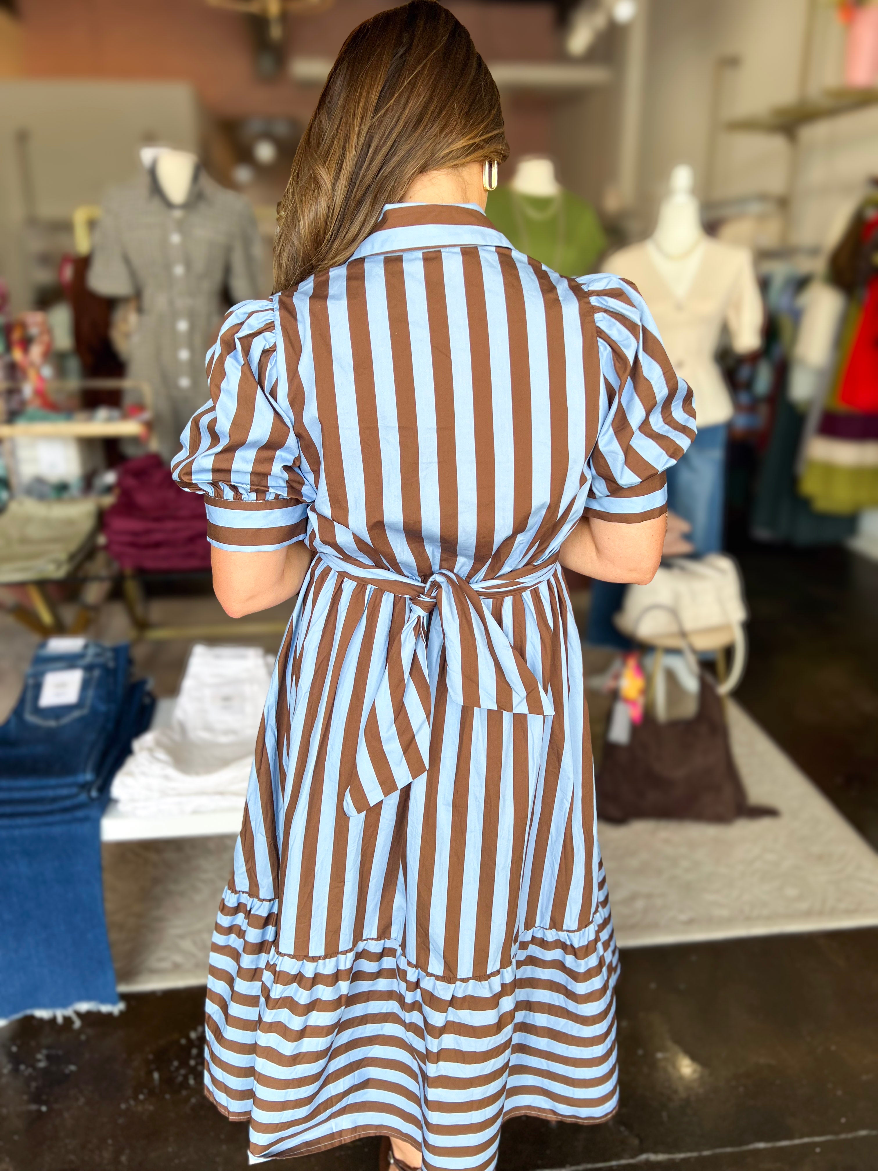 Color Drench Striped Midi Dress - French Blue-500 Midi-ENTRO-July & June Women's Fashion Boutique Located in San Antonio, Texas