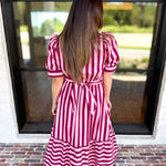 Color Drench Striped Midi Dress - Blushed Berry-500 Midi-ENTRO-July & June Women's Fashion Boutique Located in San Antonio, Texas