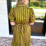 Color Drench Striped Midi Dress - Martini Olive-500 Midi-ENTRO-July & June Women's Fashion Boutique Located in San Antonio, Texas