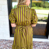 Color Drench Striped Midi Dress - Martini Olive-500 Midi-ENTRO-July & June Women's Fashion Boutique Located in San Antonio, Texas