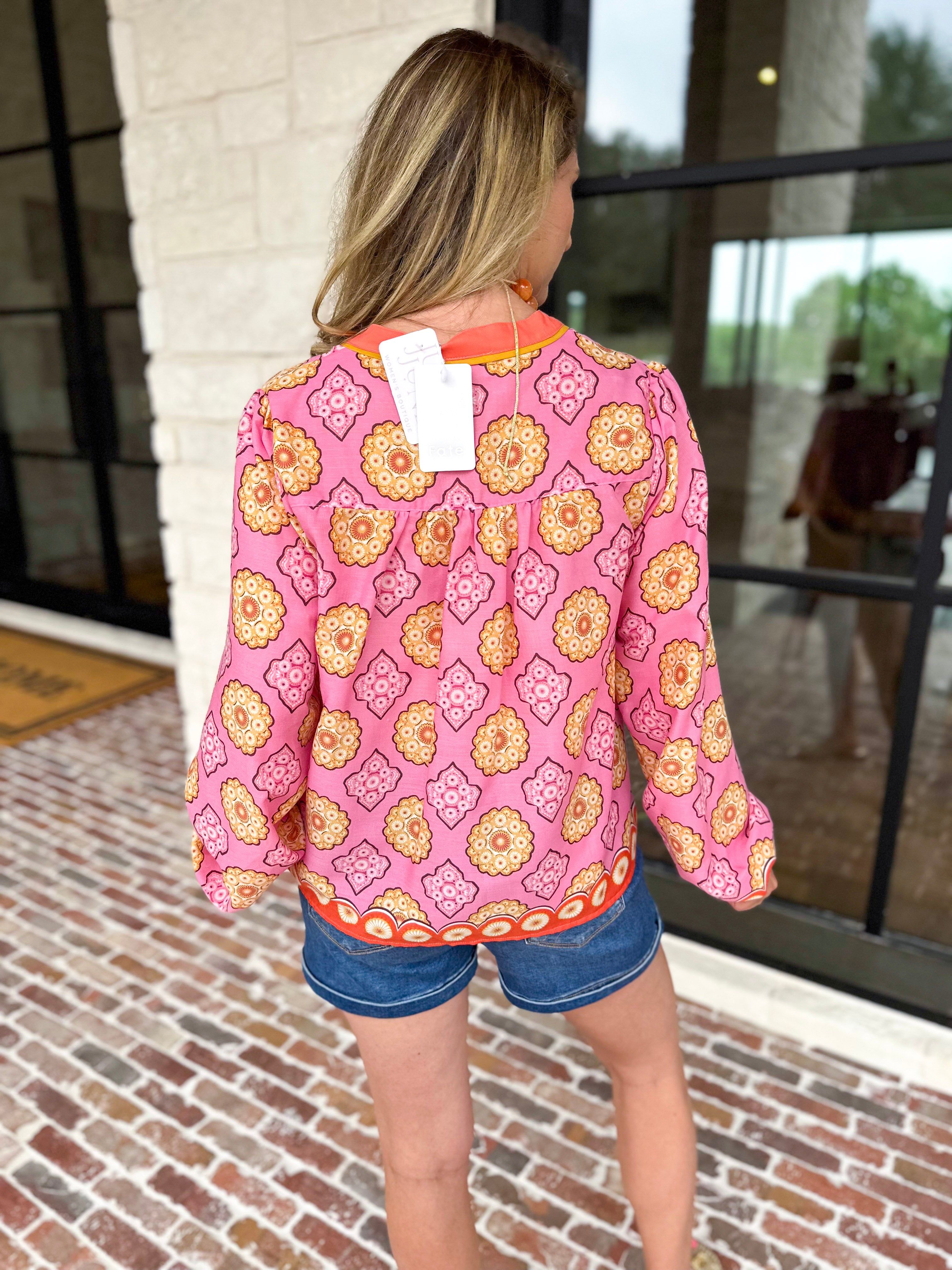 The Retro Pink Blouse-200 Fashion Blouses-FATE-July & June Women's Fashion Boutique Located in San Antonio, Texas