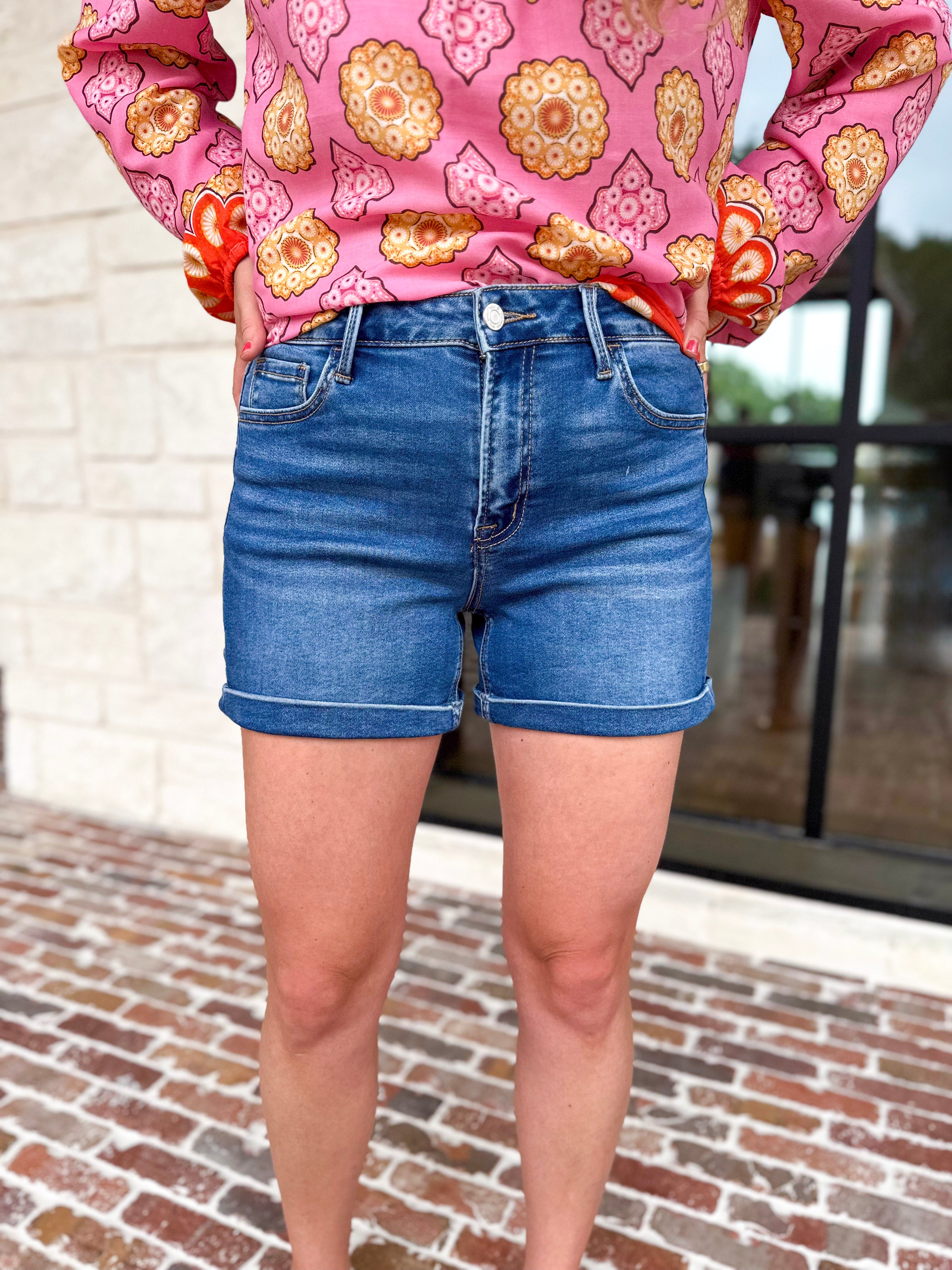 Vervet - High Rise Super Soft Denim Shorts-410 Shorts/Skirts-VEVERT BY FLYING MONKEY-July & June Women's Fashion Boutique Located in San Antonio, Texas